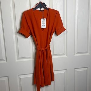 Orange knit dress w/belt